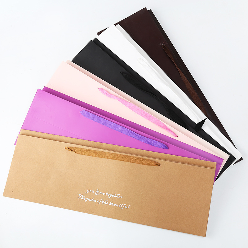 Large long flower paper bags, universal clothing packaging paper bags, shopping hand-held paper bags details Picture