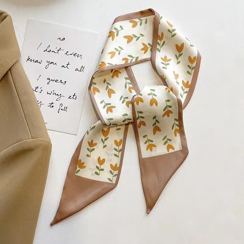 FLY1802 High-end khaki nude color Korean Instags-style small silk scarf, ribbon and hair tie decoration spring and autumn professional scarf