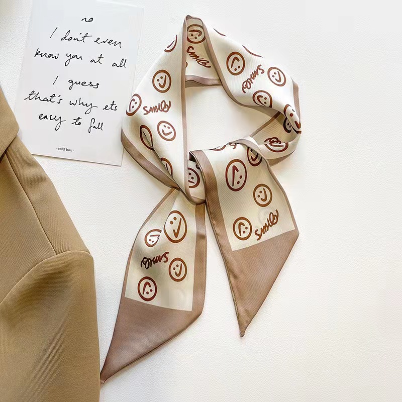FLY1800 high-end khaki nude color Korean Instags-style small silk scarf, ribbon and hair tie decoration spring and autumn professional scarf