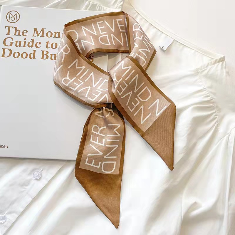 FLY1805 High-end khaki nude color Korean Instags-style small silk scarf, ribbon and hair tie decoration spring and autumn professional scarf