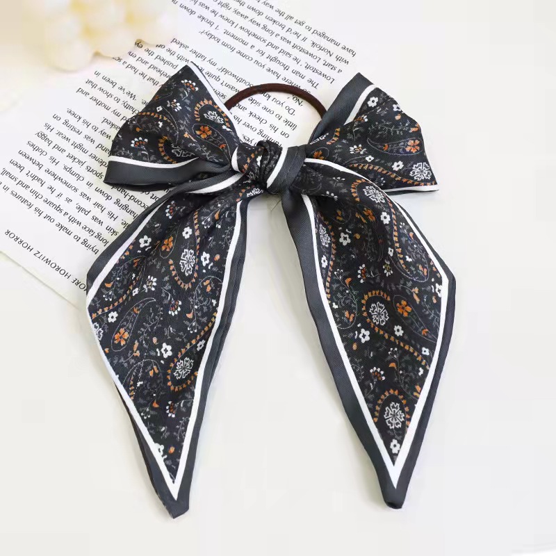 FLY1829韩版新品丝巾发带蝴蝶结发绳 法式领巾飘带束发饰女士发圈