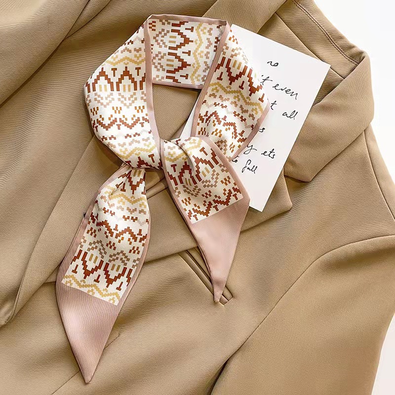 FLY1803 High-end khaki nude color Korean Instags-style small silk scarf, ribbon and hair tie decoration spring and autumn professional scarf
