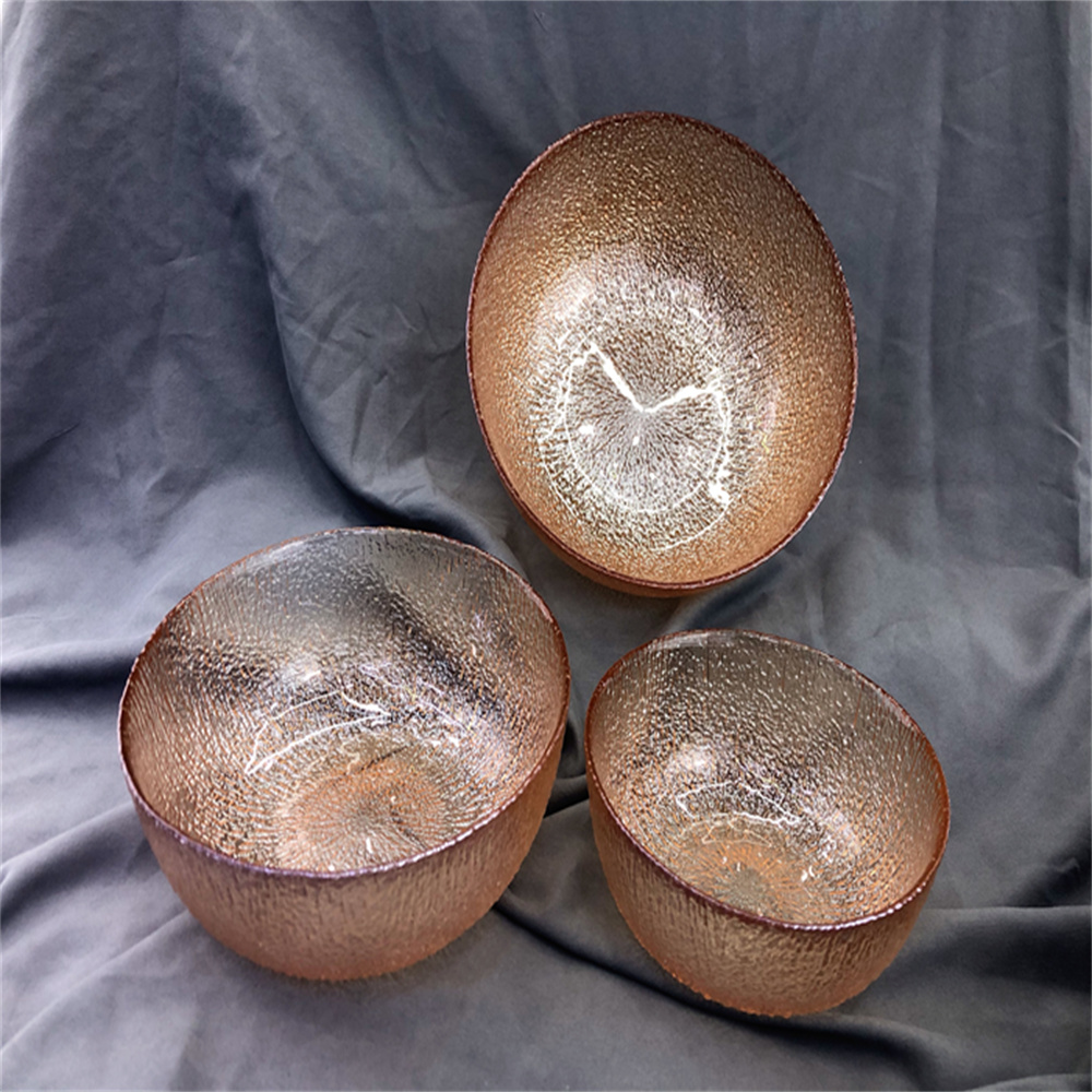 French light luxury lace crystal glass bowl, fruit salad bowl, fruit plate, electroplated amber ice pattern gold edge bowl, 450ML, 940ML, 1600ML Specification image