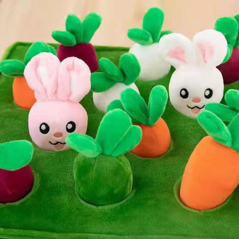 In stock: Radish pulling plush toys, pet gnawing dolls, fruits, vegetables, mushroom picking, children's early education