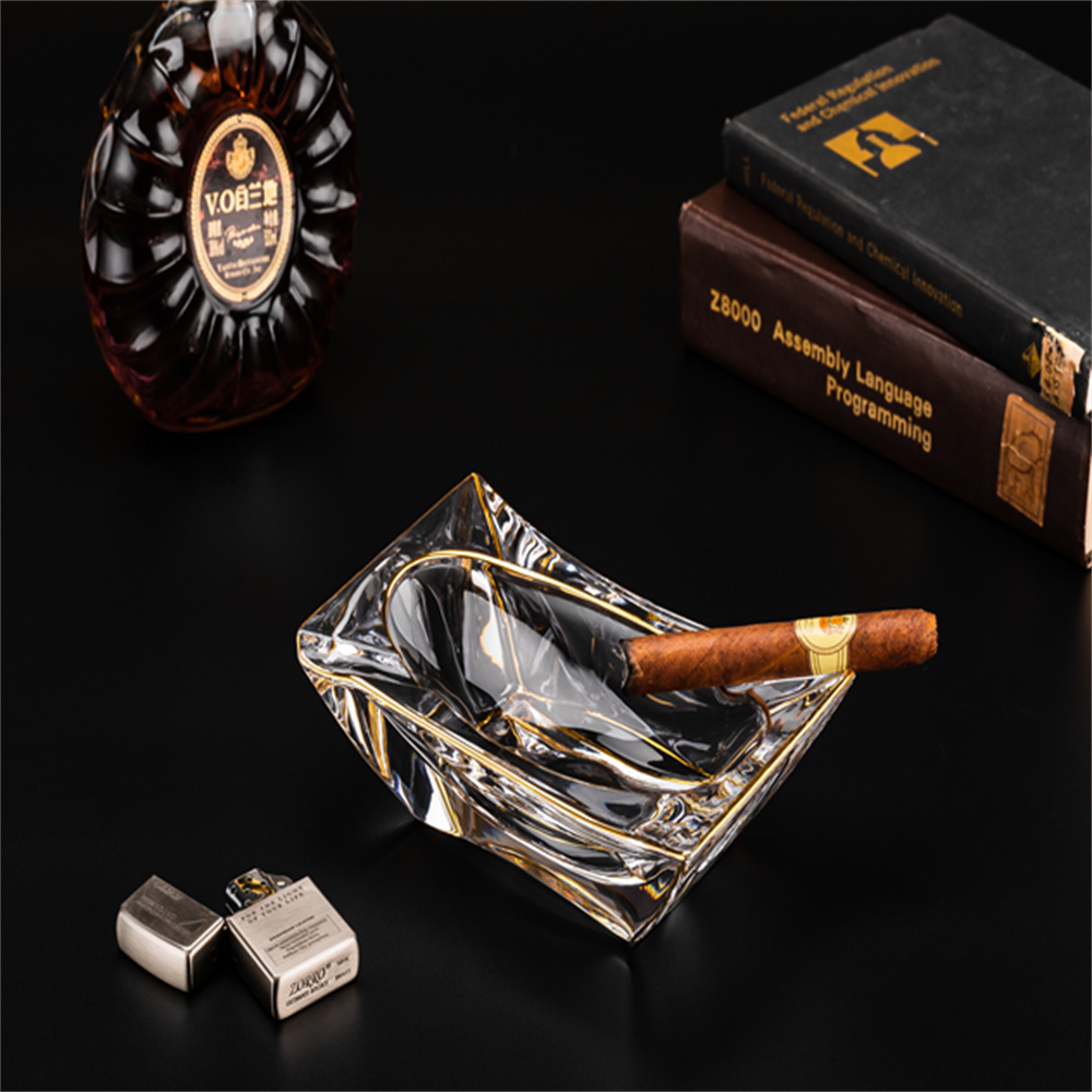 Erha Crystal, Erha Crystal Nordic Gilded light Luxury Crystal ashtray, thickened Nordic living room KTV commercial fashionable cigar ashtray, rectangular ashtray 196mm Application Scenario