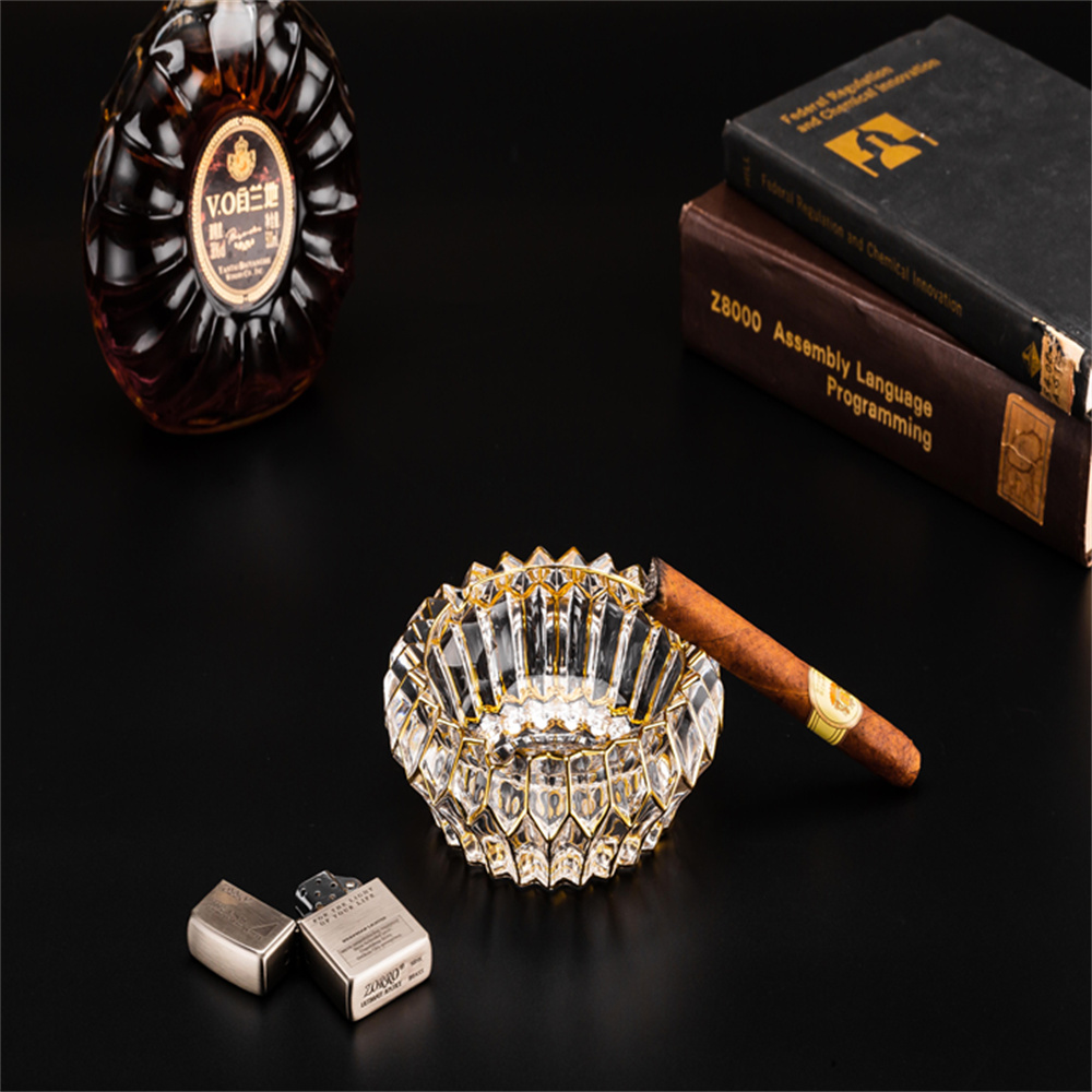 描金加厚雪茄缸/商用时尚雪茄烟灰缸 /丰巢烟缸白底实物图