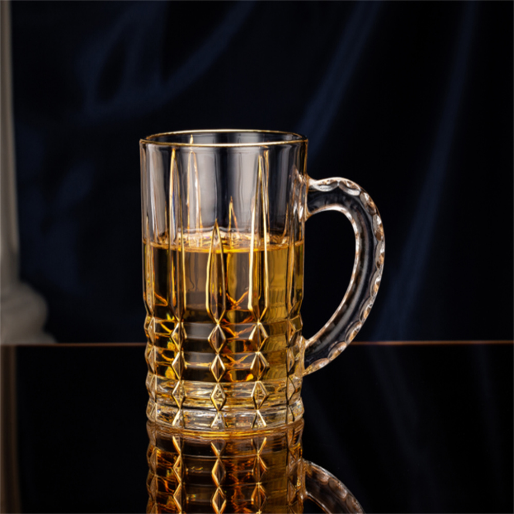 奢华描金水晶玻璃扎啤杯 精酿啤酒杯  威士忌酒杯 洋酒杯 个性创意家用酒杯烈酒杯花岗岩把杯195ML 420ML