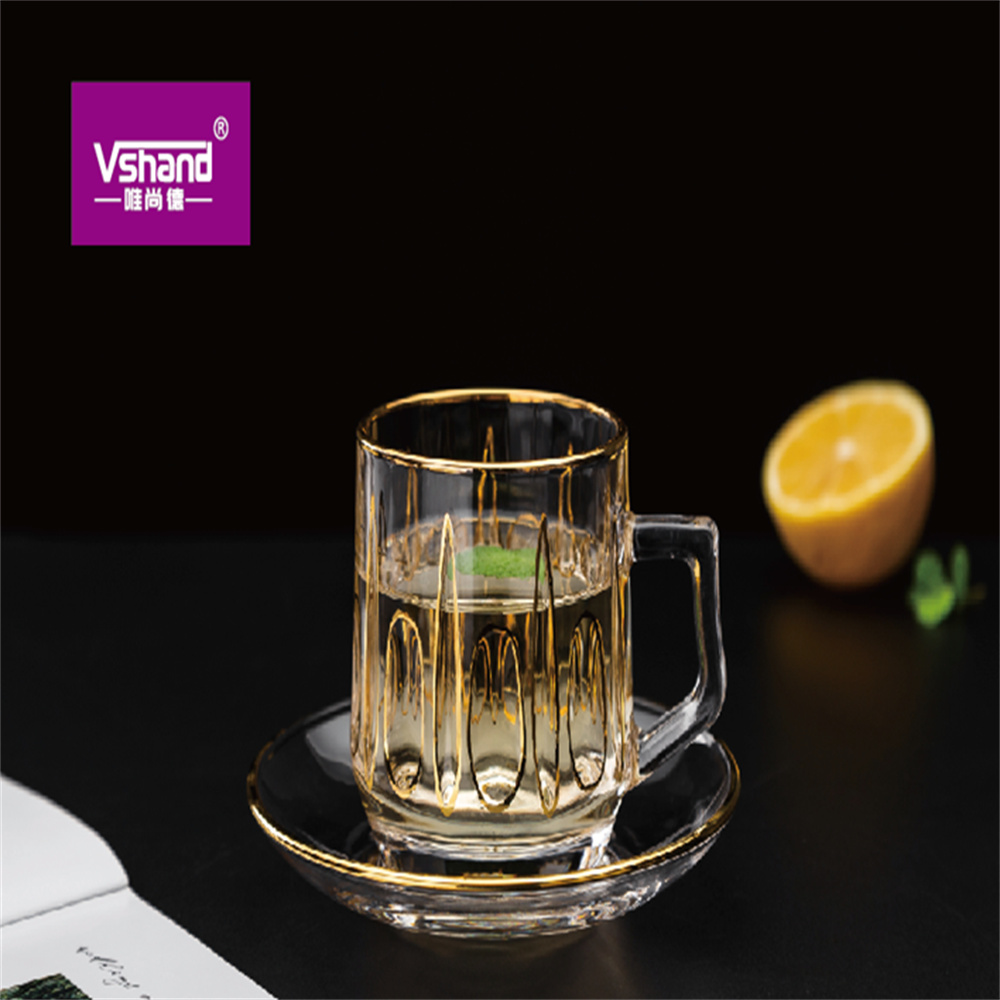二哈水晶奢华描金水晶玻璃手把杯，咖啡杯，牛奶杯， 咖啡杯碟 个性创意 ，创意餐厅，咖啡店 ，家用 安德咖啡杯碟200ML