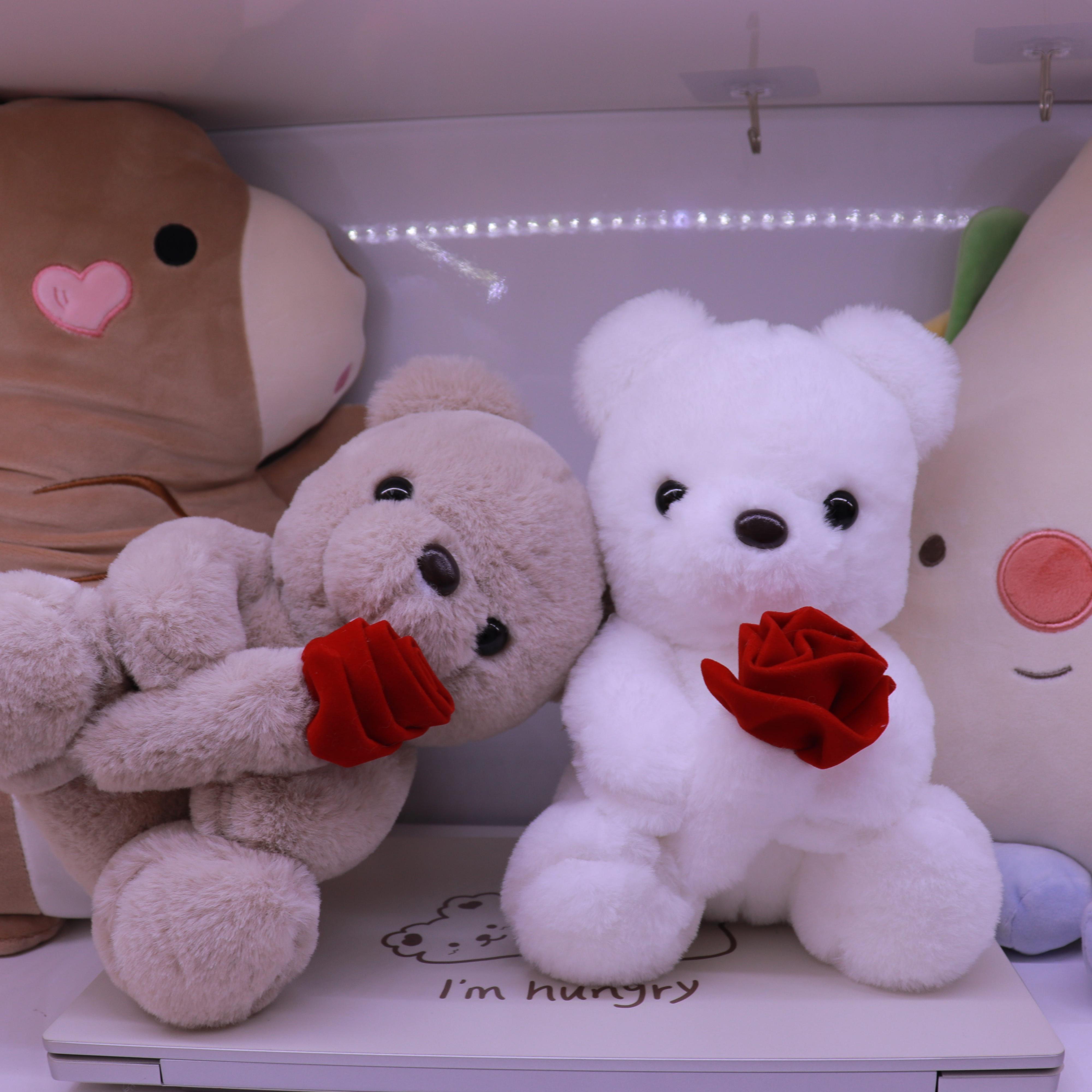 2022 New Rose Bear plush toy, a cute birthday gift for boys and girls' bedrooms, 23cm white plush toy details Picture
