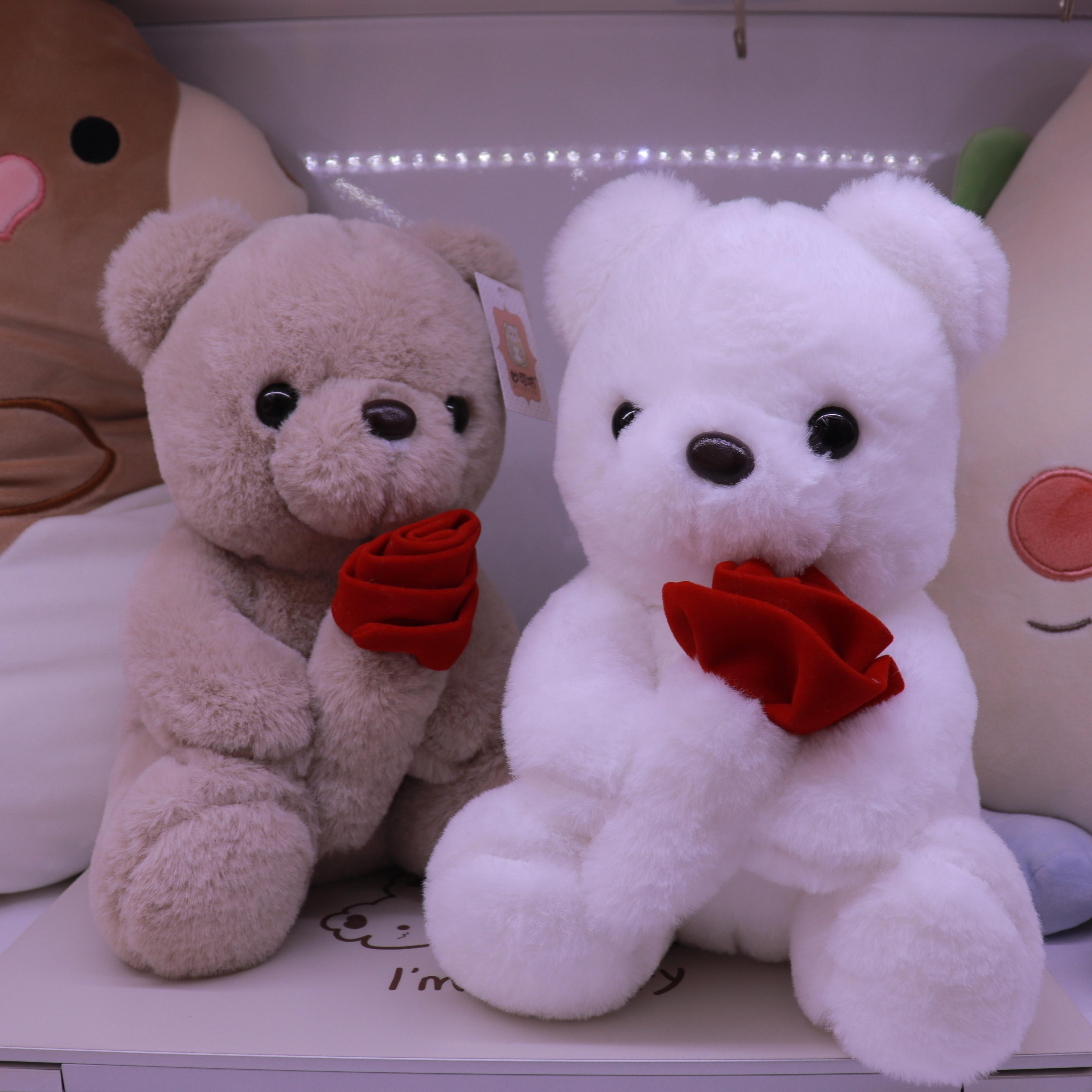 2022 New Rose Bear plush toy, a cute birthday gift for boys and girls' bedrooms, 23cm brown plush toy
