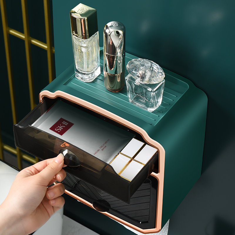 Creative waterproof tissue holder without holes, tissue roll tube, toilet and bathroom storage rack, double-layer tissue box details Picture