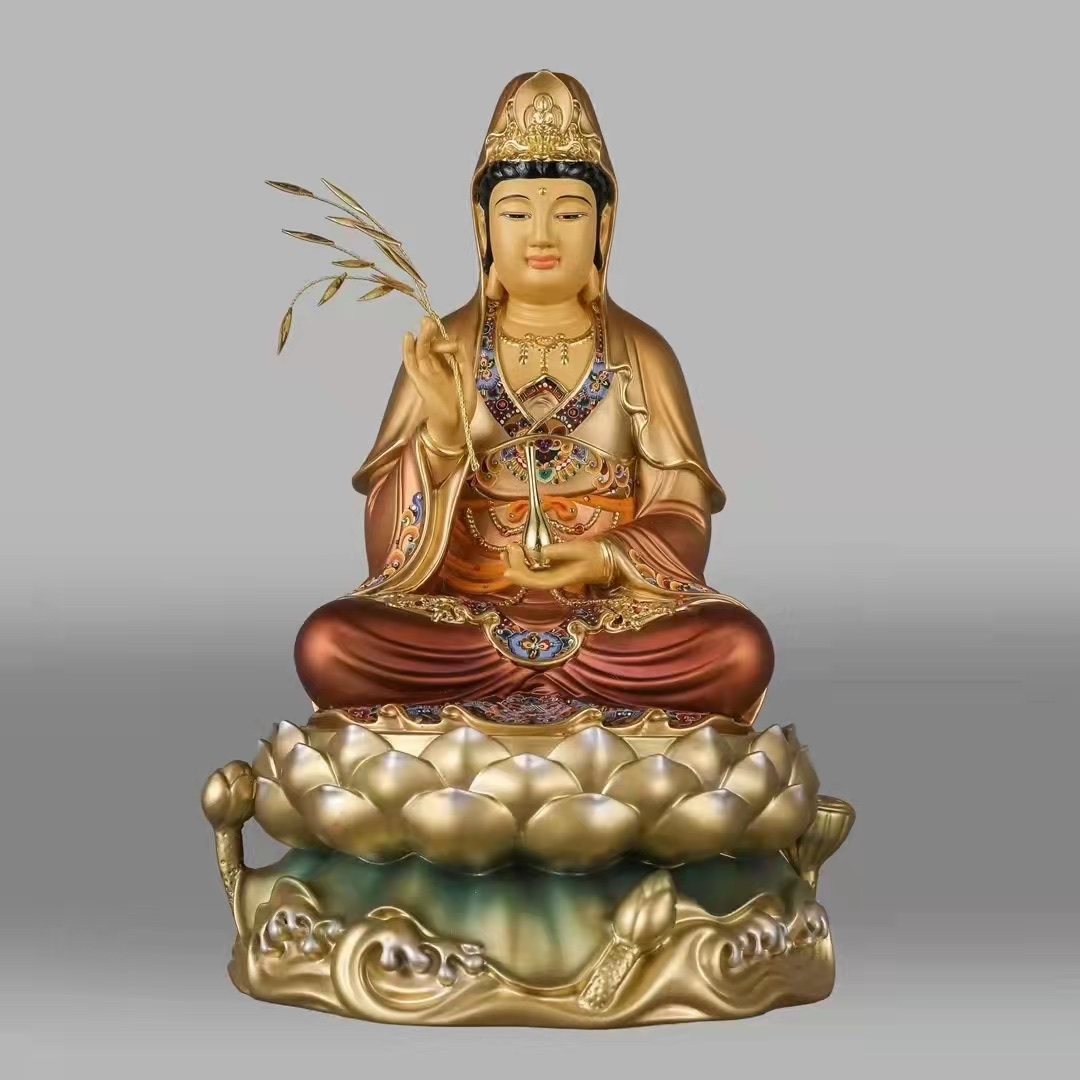 紫竹莲铜 荷叶款盛唐彩观音 纯铜佛像 居家风水摆件0119详情2