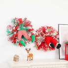 创艺跨境新品圣诞老人钻入丝带花环精灵穿越墙面装饰挂件大门布置