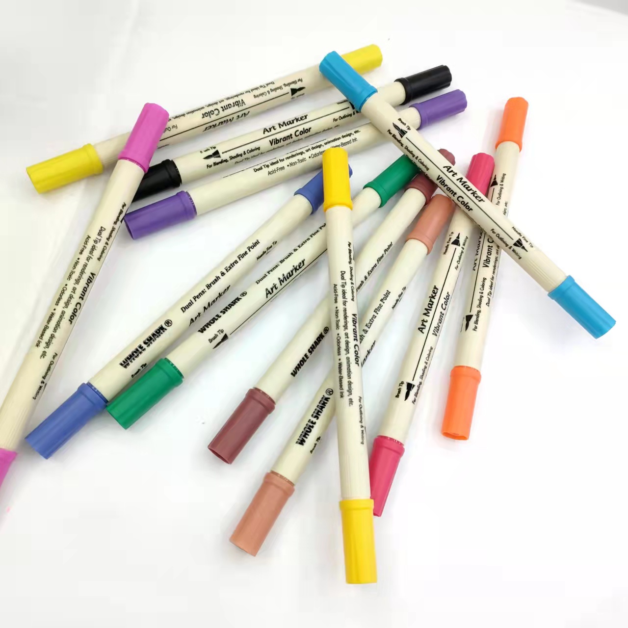 亚马逊双头勾线笔彩色马克笔软头水彩笔美术用品儿童绘画笔