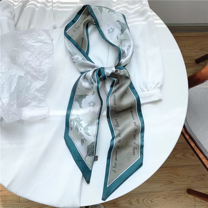 FLY1846 Silk scarf for women's Spring and Autumn, long, stylish and lazy girl, Korean versatile decorative neckerchief and scarf, paired with suit and bag details Picture