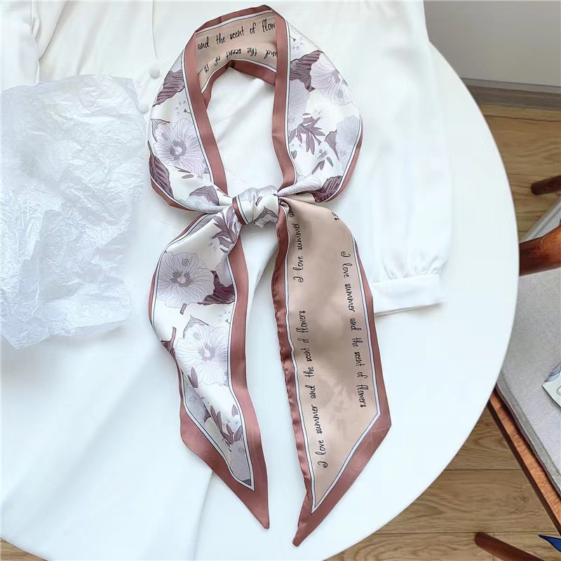 FLY1852 Silk scarf for women's Spring and Autumn, long, stylish and lazy girl, Korean versatile decorative neckerchief and scarf, paired with suit and bag details Picture