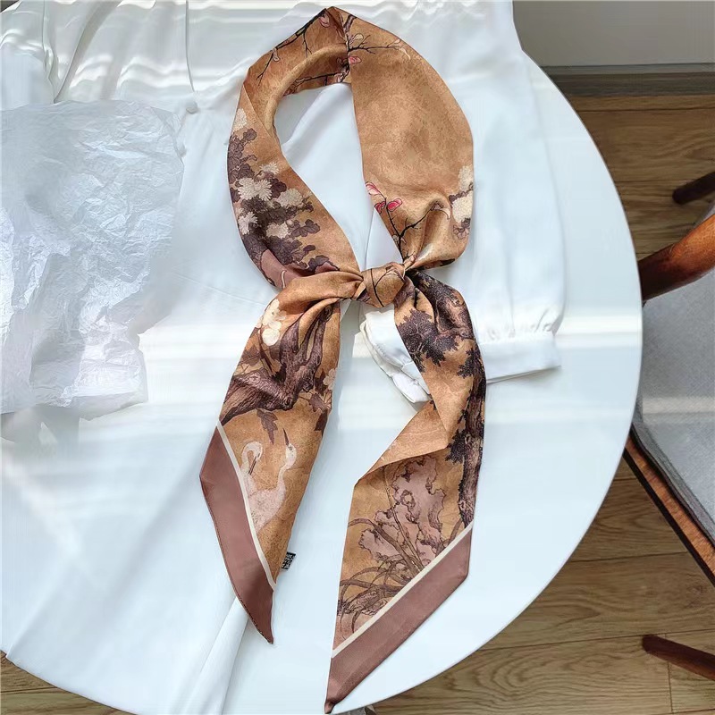 FLY1852 Silk scarf for women's Spring and Autumn, long, stylish and lazy girl, Korean versatile decorative neckerchief and scarf, paired with suit and bag Item Picture