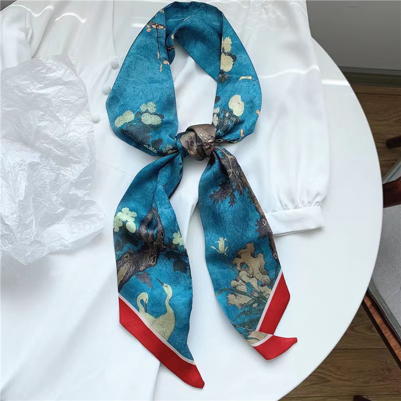 FLY1852 Silk scarf for women's Spring and Autumn, long, stylish and lazy girl, Korean versatile decorative neckerchief and scarf, paired with suit and bag Application Scenario