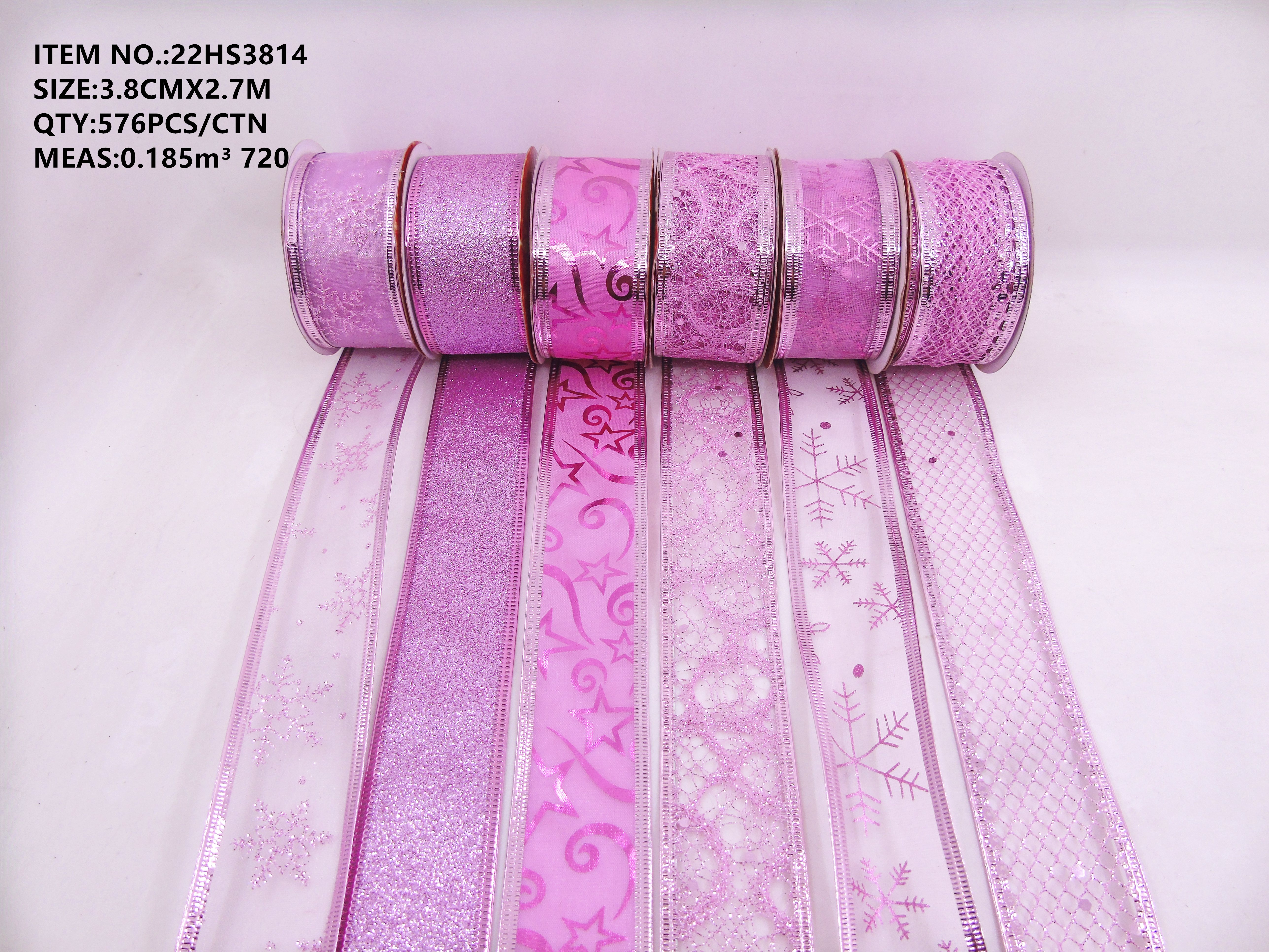 3.8cm x 2.7m Christmas pink series ribbon roll decoration