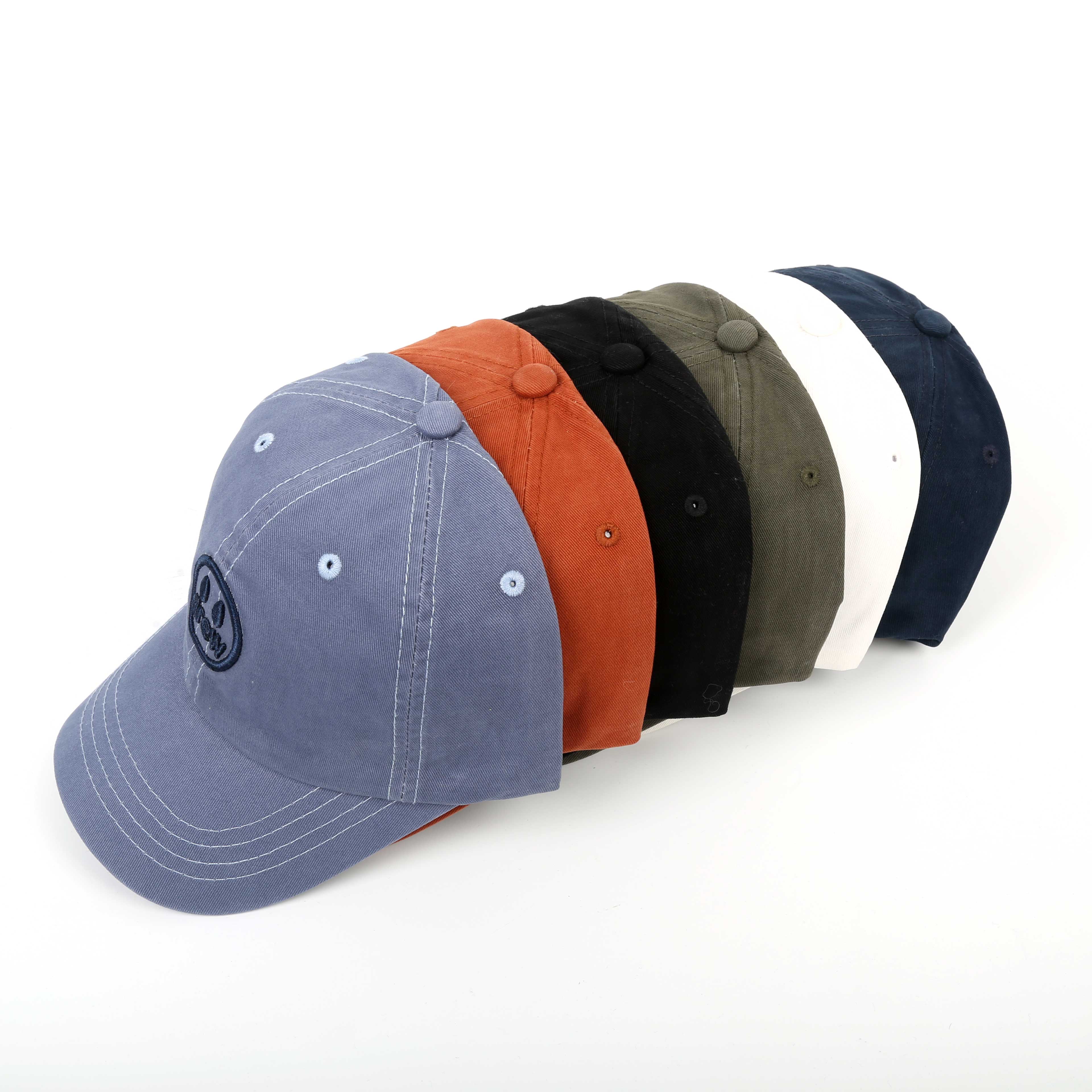 Summer men's baseball cap, washed pure cotton baseball cap, smiling face embroidery details Picture