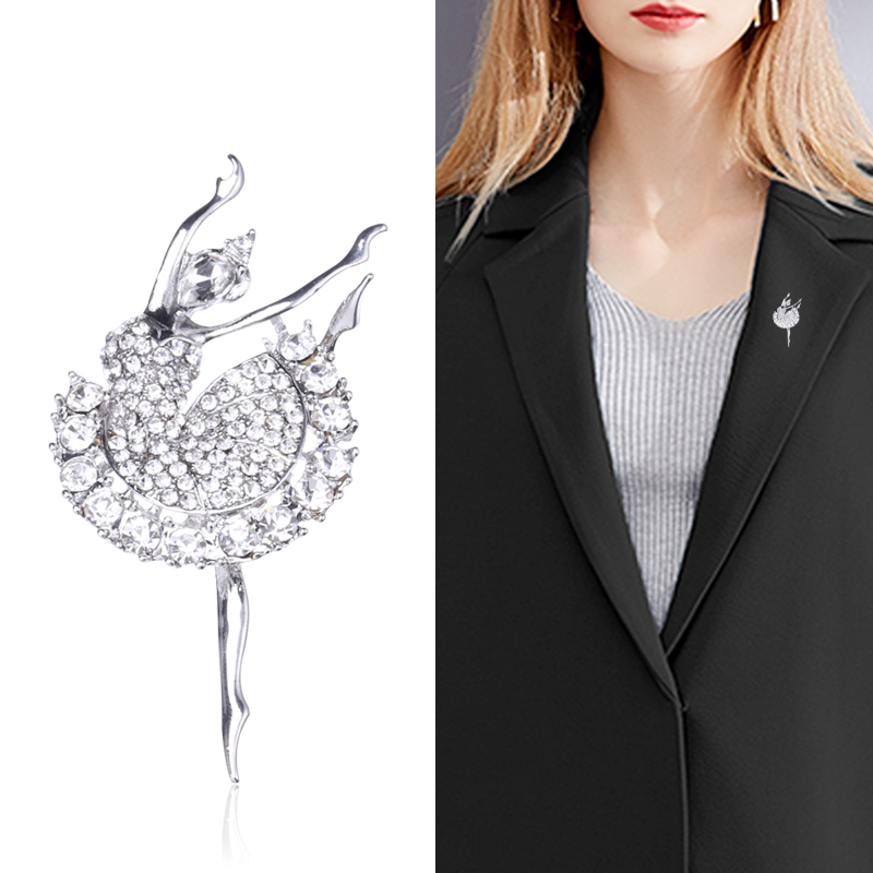 Factory direct sales, popular in foreign trade, high-end new style Jianxiao, retro and elegant ballet, light luxury, waterproof diamond brooch, fashionable clothes and accessories, wool pin items