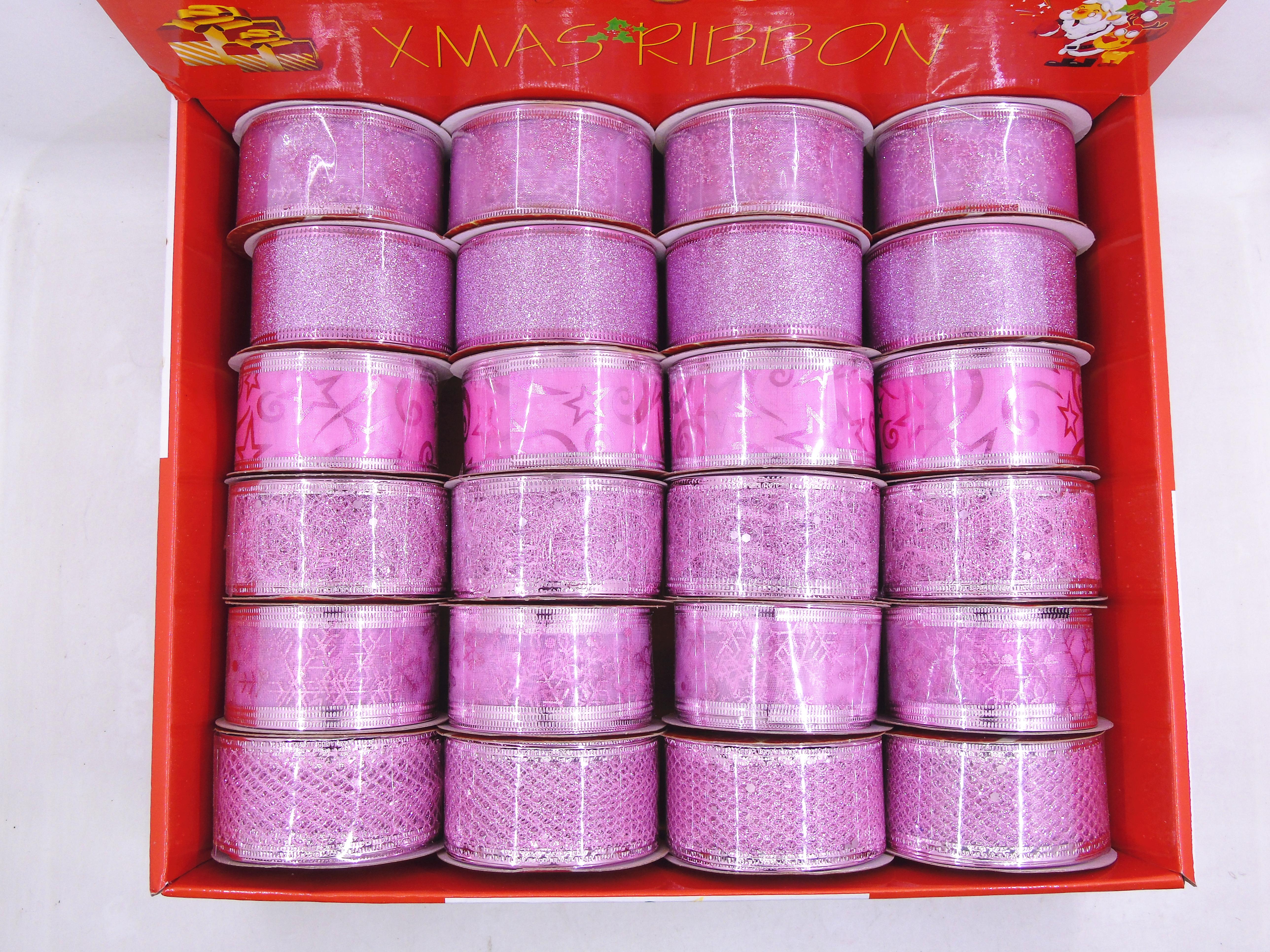 3.8cm x 2.7m Christmas pink series ribbon roll decoration Specification image