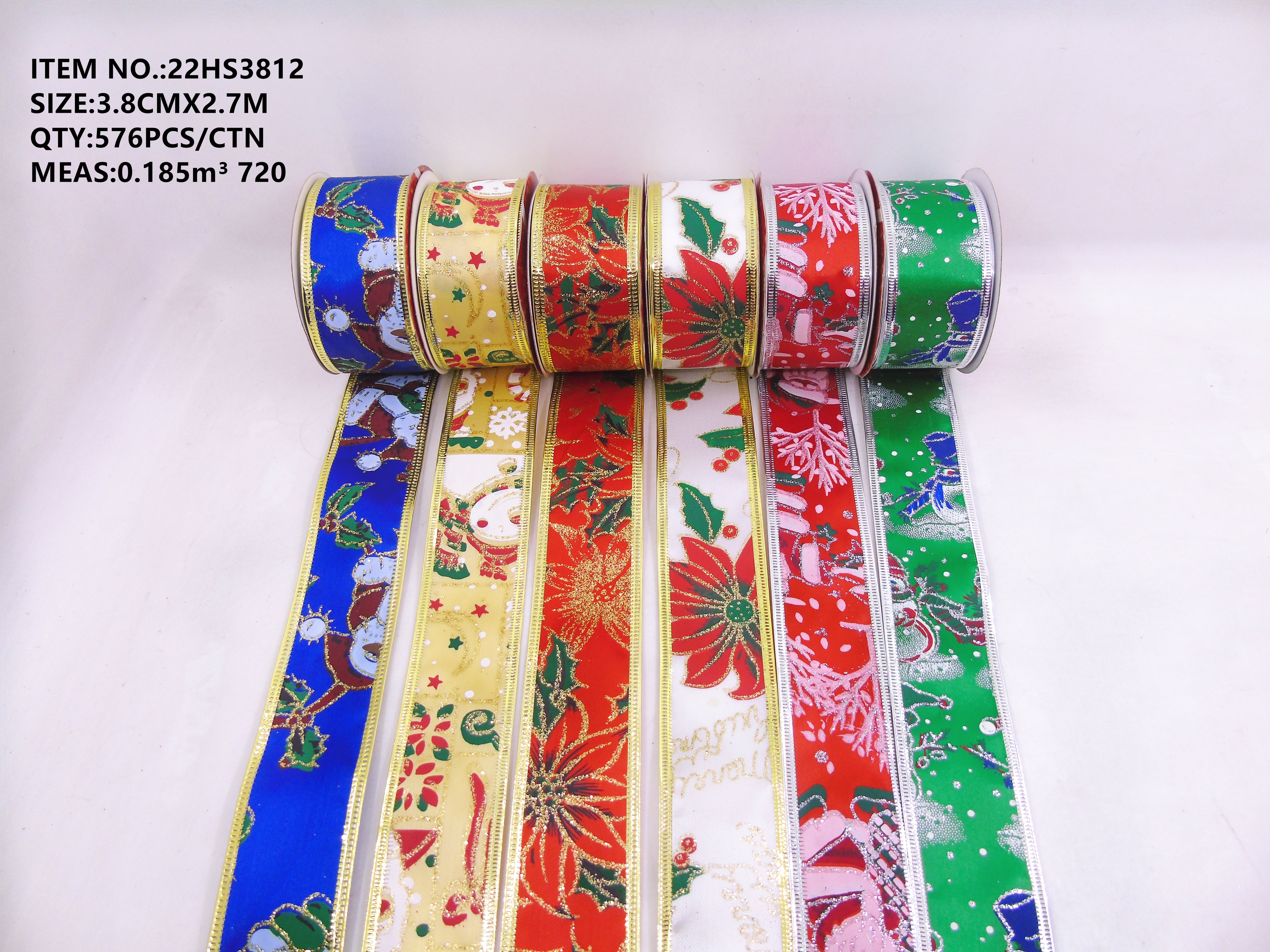 3.8cm x 2.7m Christmas color series ribbon roll decoration