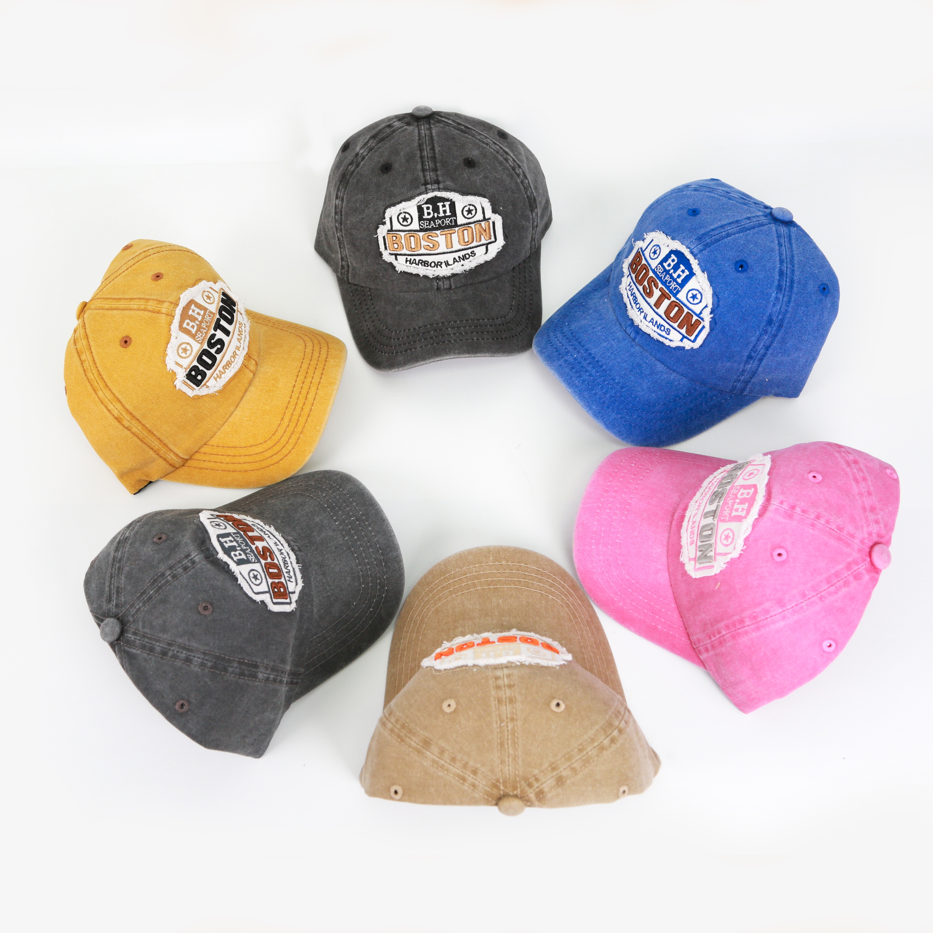 Heavy industry patchwork show large logo baseball cap washed cotton aged Item Picture