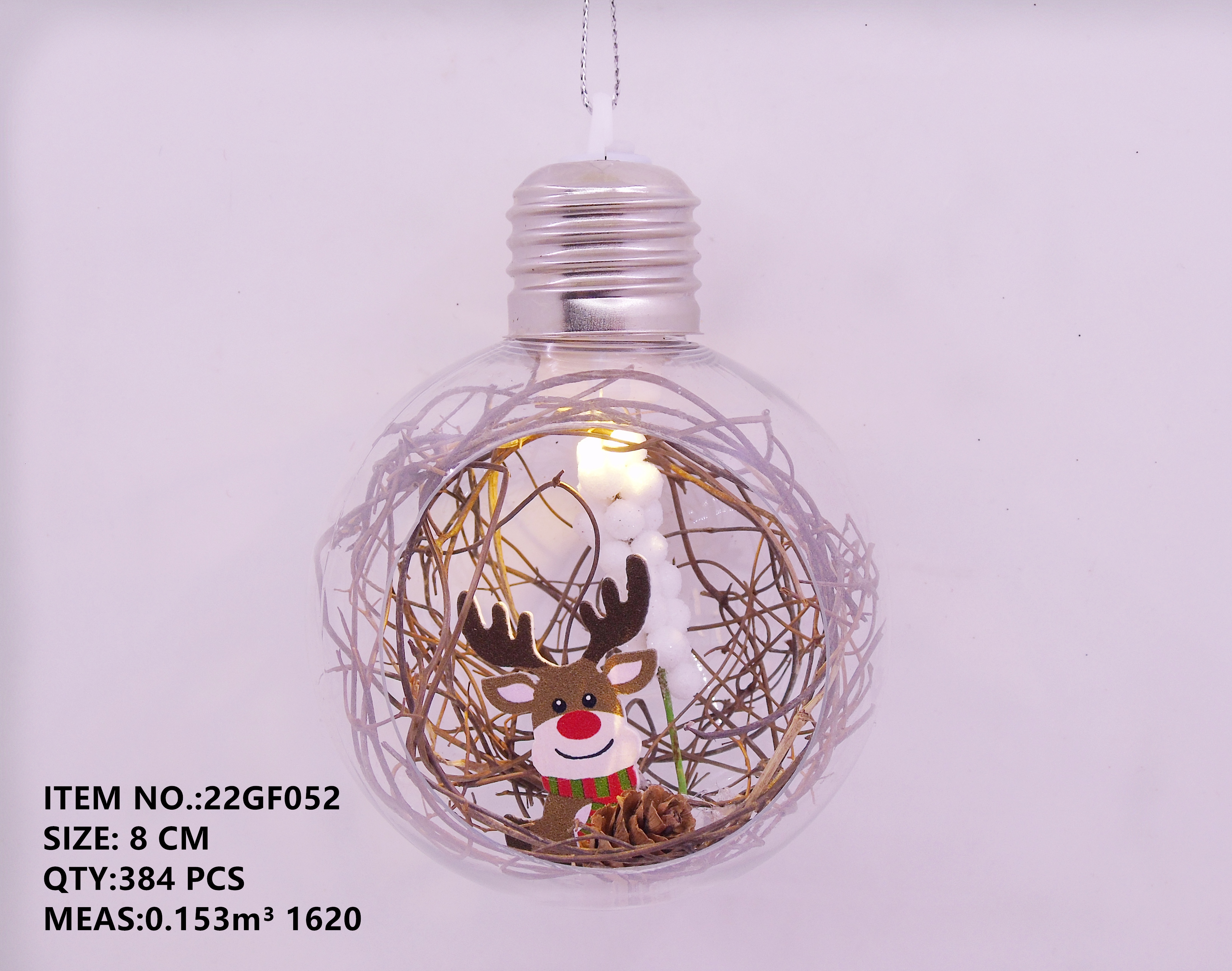 8CM Christmas perforated transparent decorative ball with light 22GF052