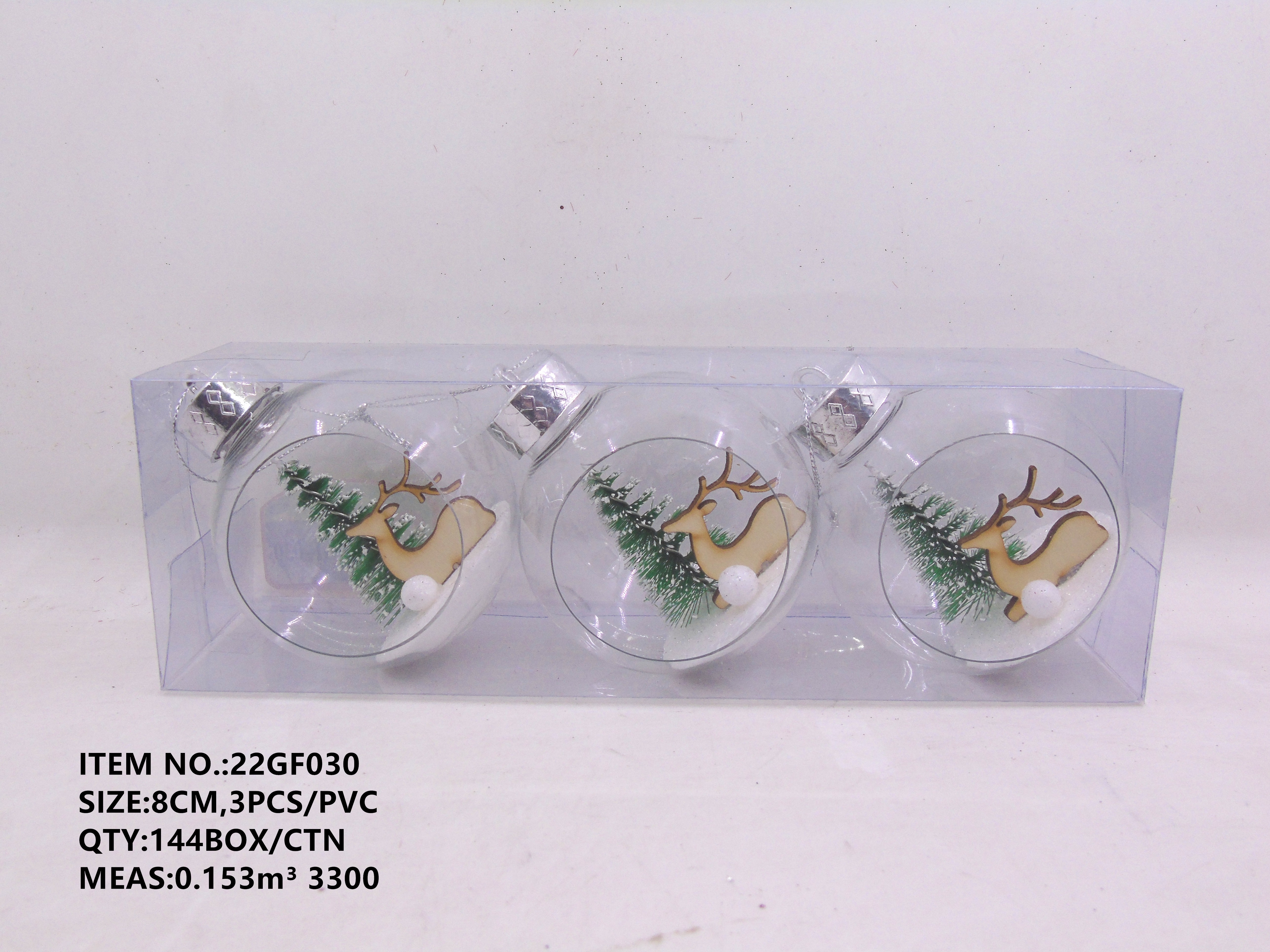 8CM set of three Christmas transparent decorative balls 030