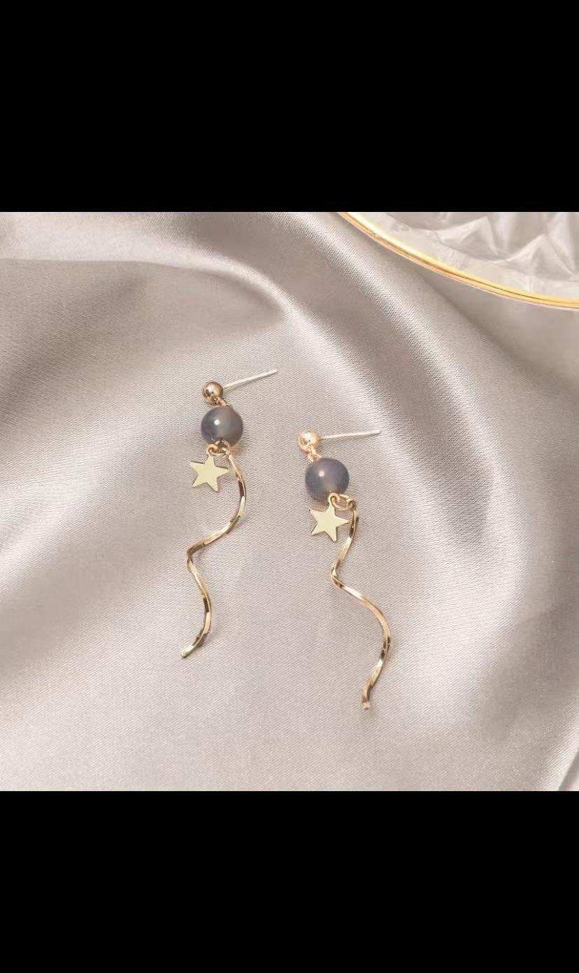 美之琴新款韩版013栗色金色弧形星星时尚耳钉
