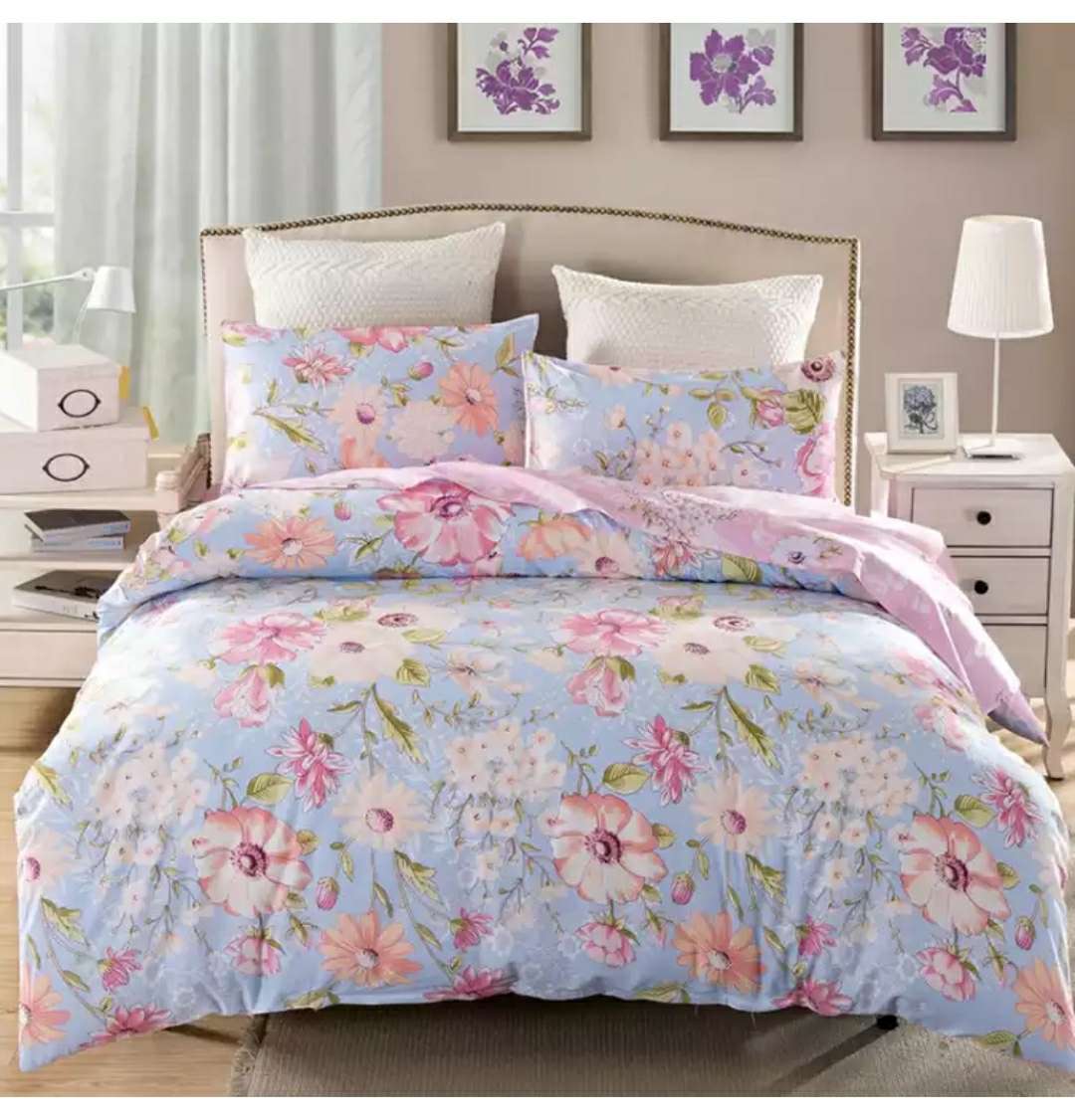 套件家纺 纯棉加厚包边四件套 全棉床上用品床单被套 嫣然一笑 粉色图