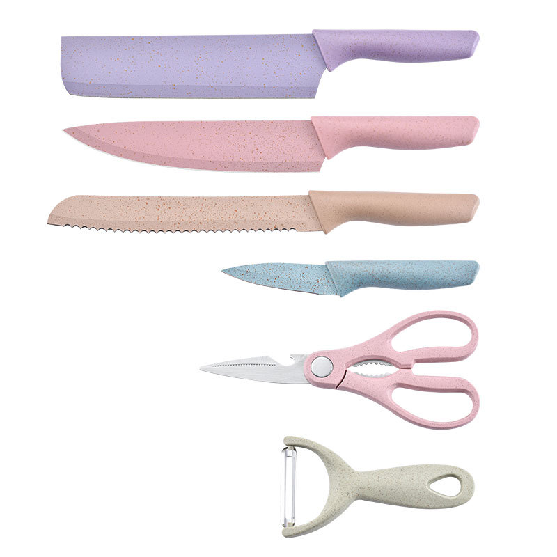 A set of 6-piece stainless steel gift knives made of multi-color wheat straw, exclusively for export details Picture