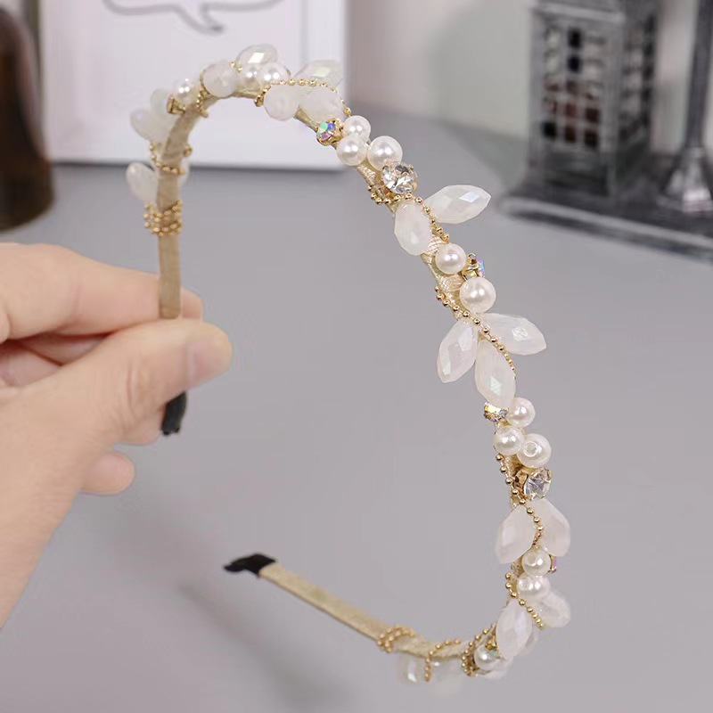 FLY1858 Korean ins crystal pearl hair band, Dongdaemun headband, the same style hair clip as Liu Shishi, a popular female hair accessory