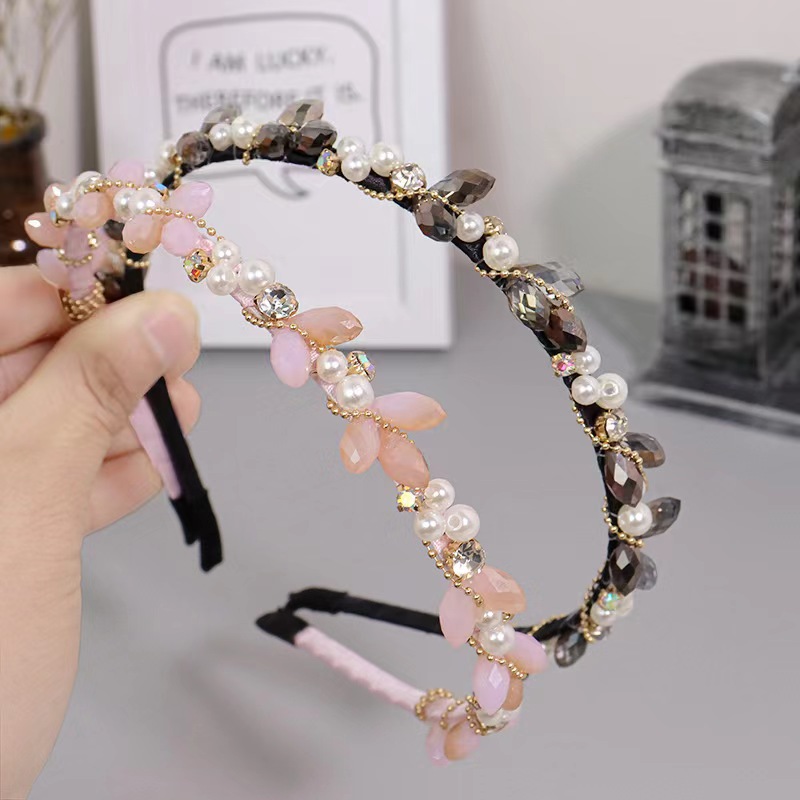 FLY1857 Korean ins crystal pearl hair band, Dongdaemun headband, the same style hair clip as Liu Shishi, a popular female hair accessory Specification image
