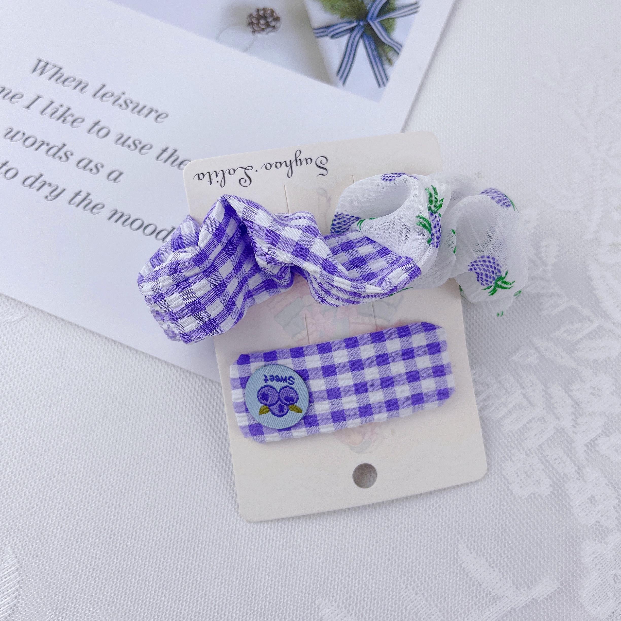 Fresh and clean checkered -BB hair tie set Item Picture