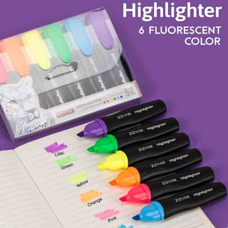 荧光笔标记笔双头学生用创意记号笔彩色笔记粗划重点6色荧光色银光莹光文具用品套