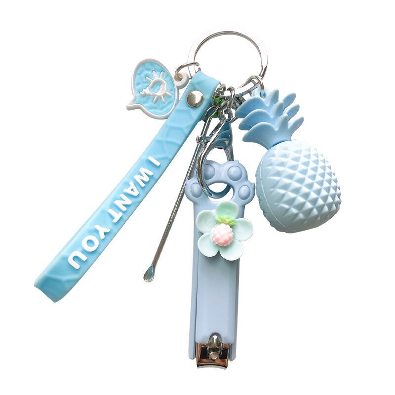 Three-dimensional pineapple flower nail clipper with ear pick pendant and keychain