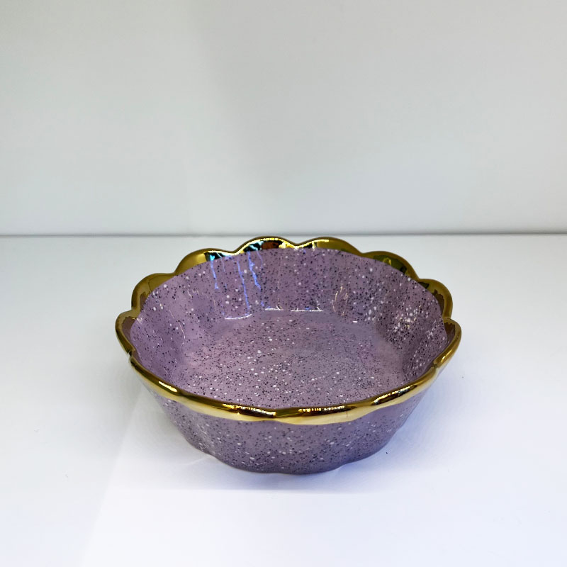 New light luxury ceramic breakfast salad bowl with wavy gold edge and irregular home dessert bowl, baked rice bowl Specification image