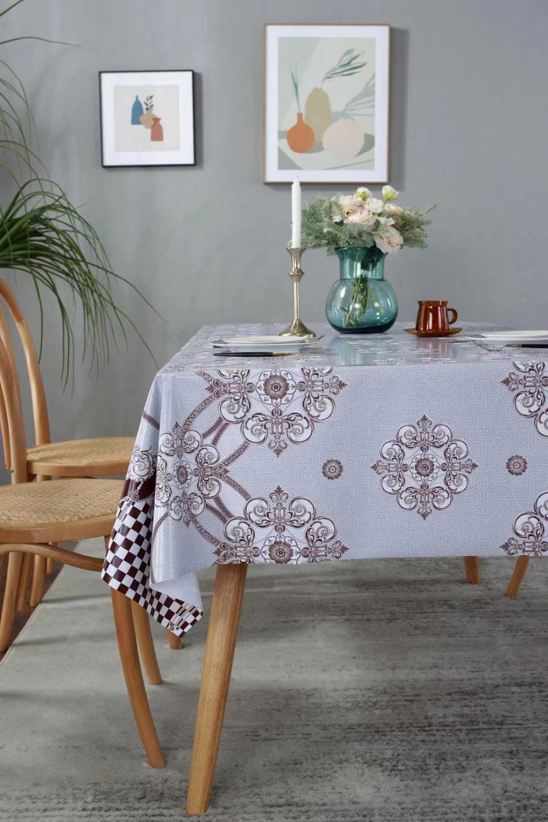 PVC printed embossed pearlescent glitter tablecloth, European-style, elegant and fashionable home and hotel decoration, waterproof and no-wash tablecloth details Picture