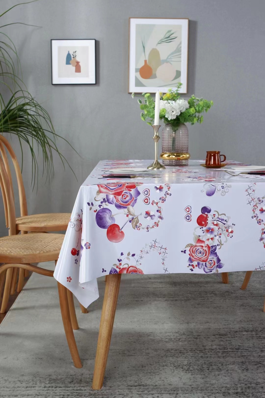 PVC printed embossed pearlescent glitter tablecloth, European-style, elegant and fashionable home and hotel decoration, waterproof and no-wash tablecloth Specification image