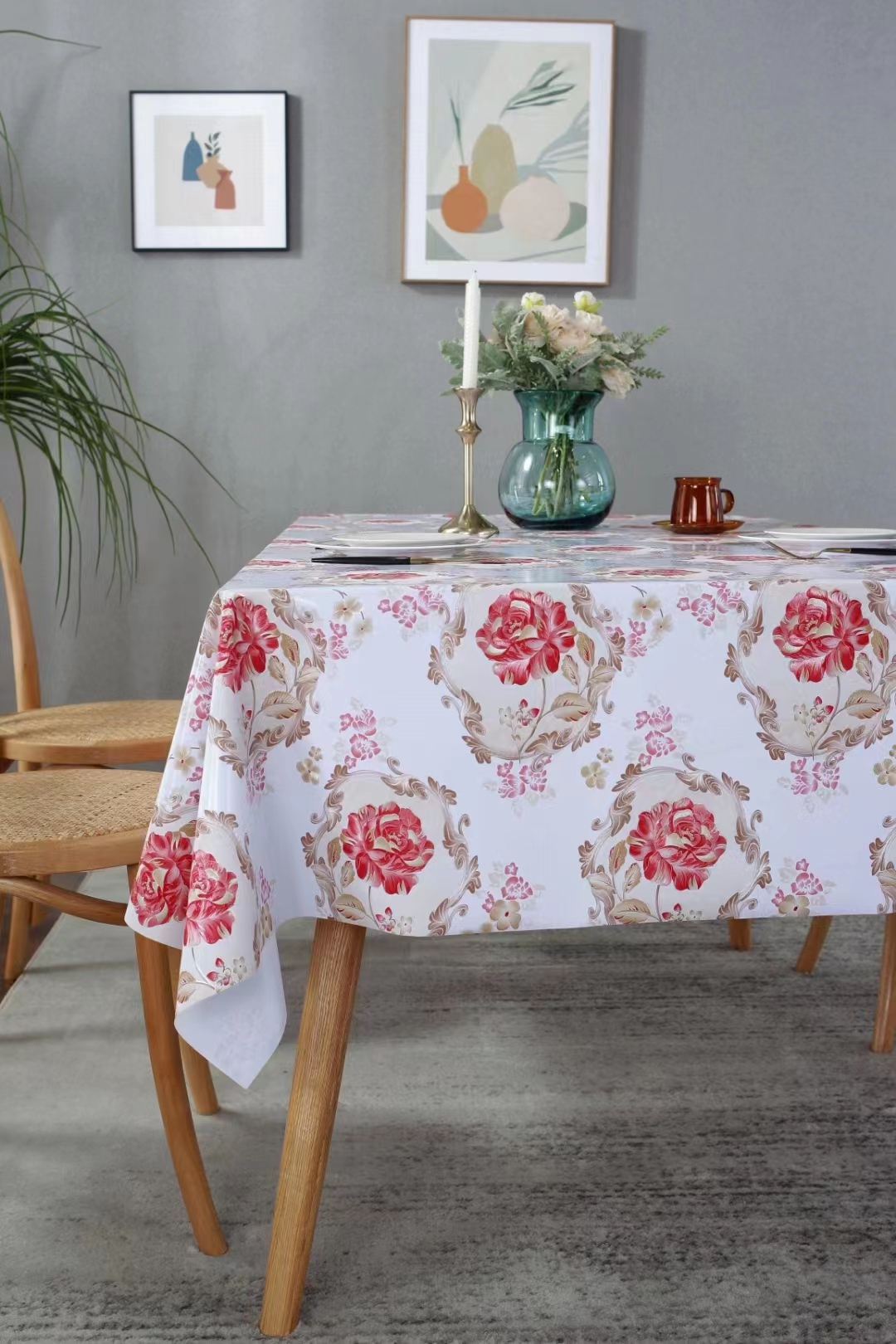 PVC printed embossed pearlescent glitter tablecloth, European-style, elegant and fashionable home and hotel decoration, waterproof and no-wash tablecloth