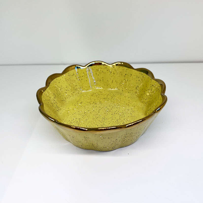 色釉新款轻奢陶瓷早餐沙拉碗  波浪金边不规则家用甜品碗焗饭碗