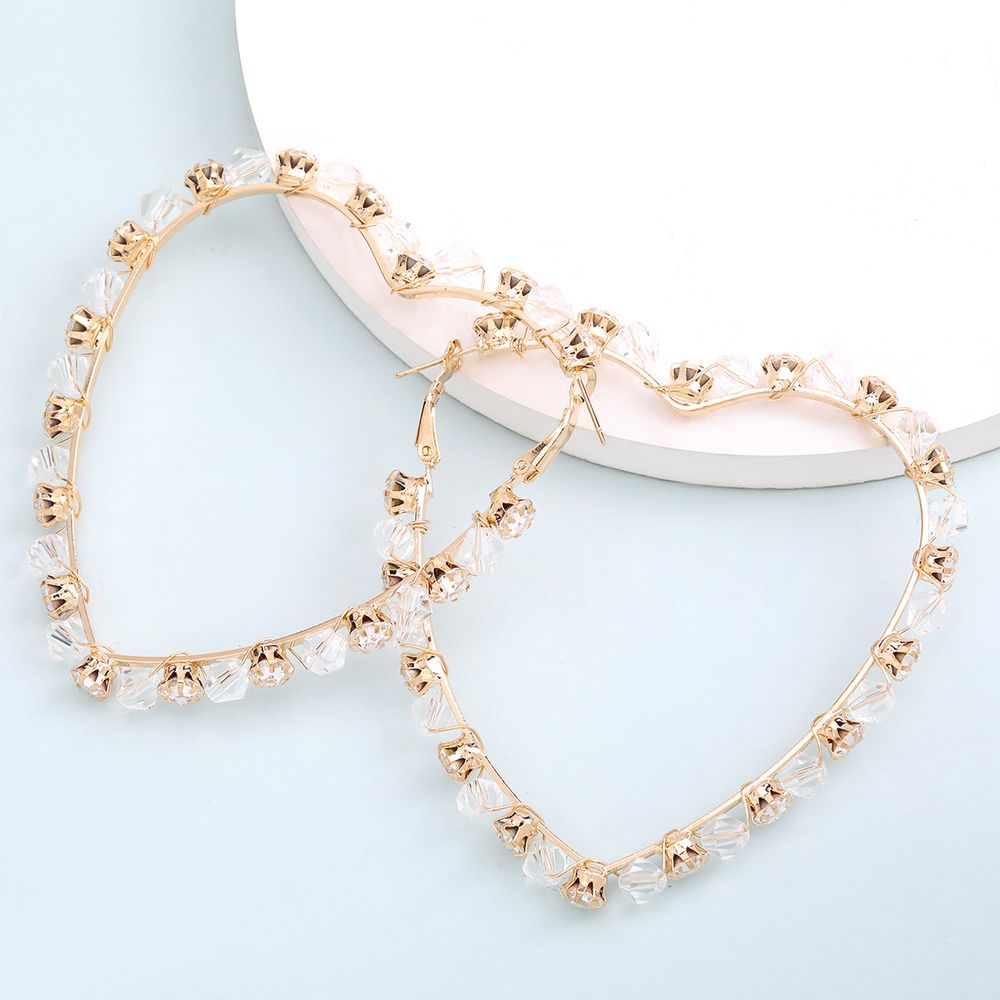 欧美水晶珠绕钻个性时尚气质爱心耳圈女精美晚宴派对耳饰