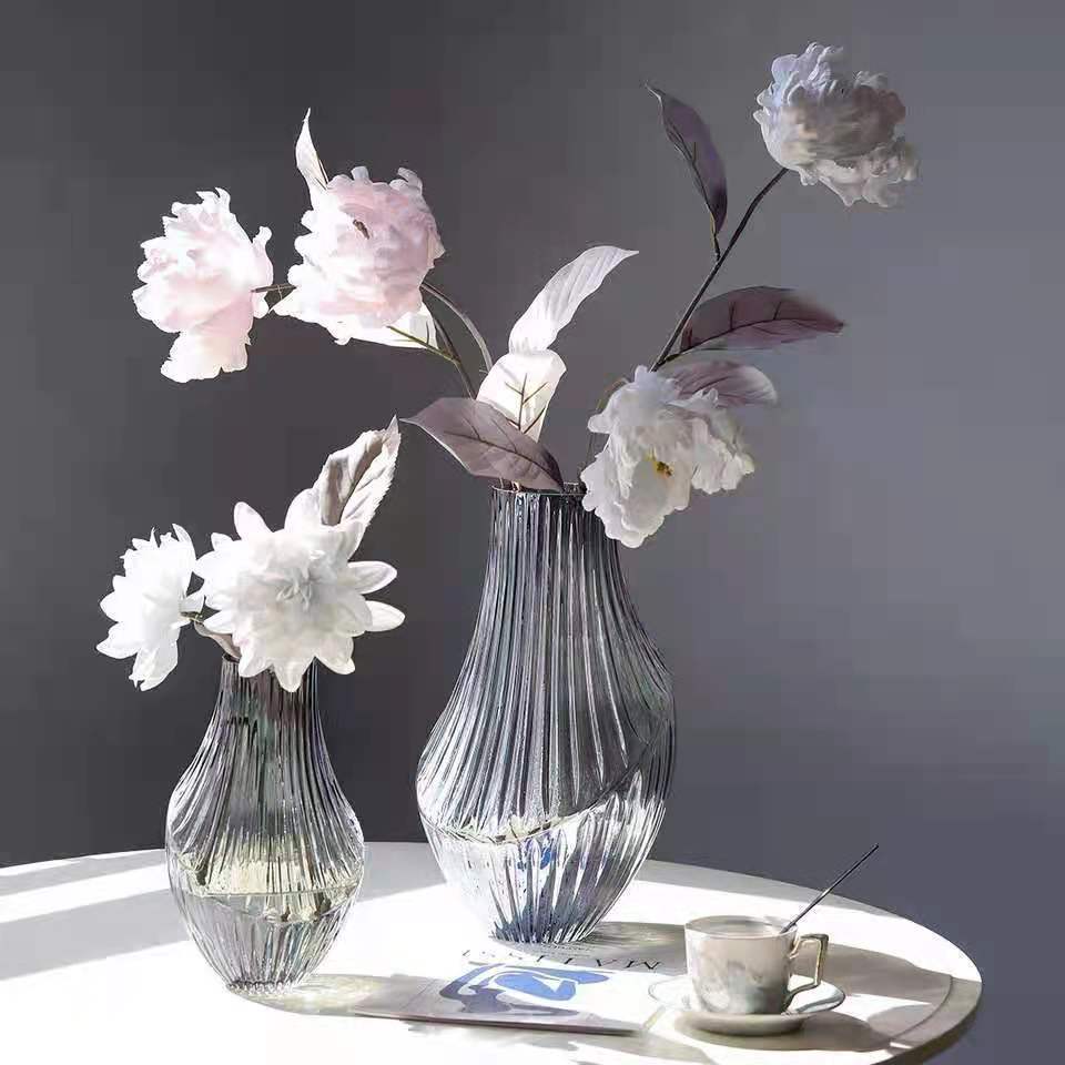 北欧设计款磨刻条纹贝壳花瓶现代简约软装设计餐桌酒柜插花工艺摆件礼品