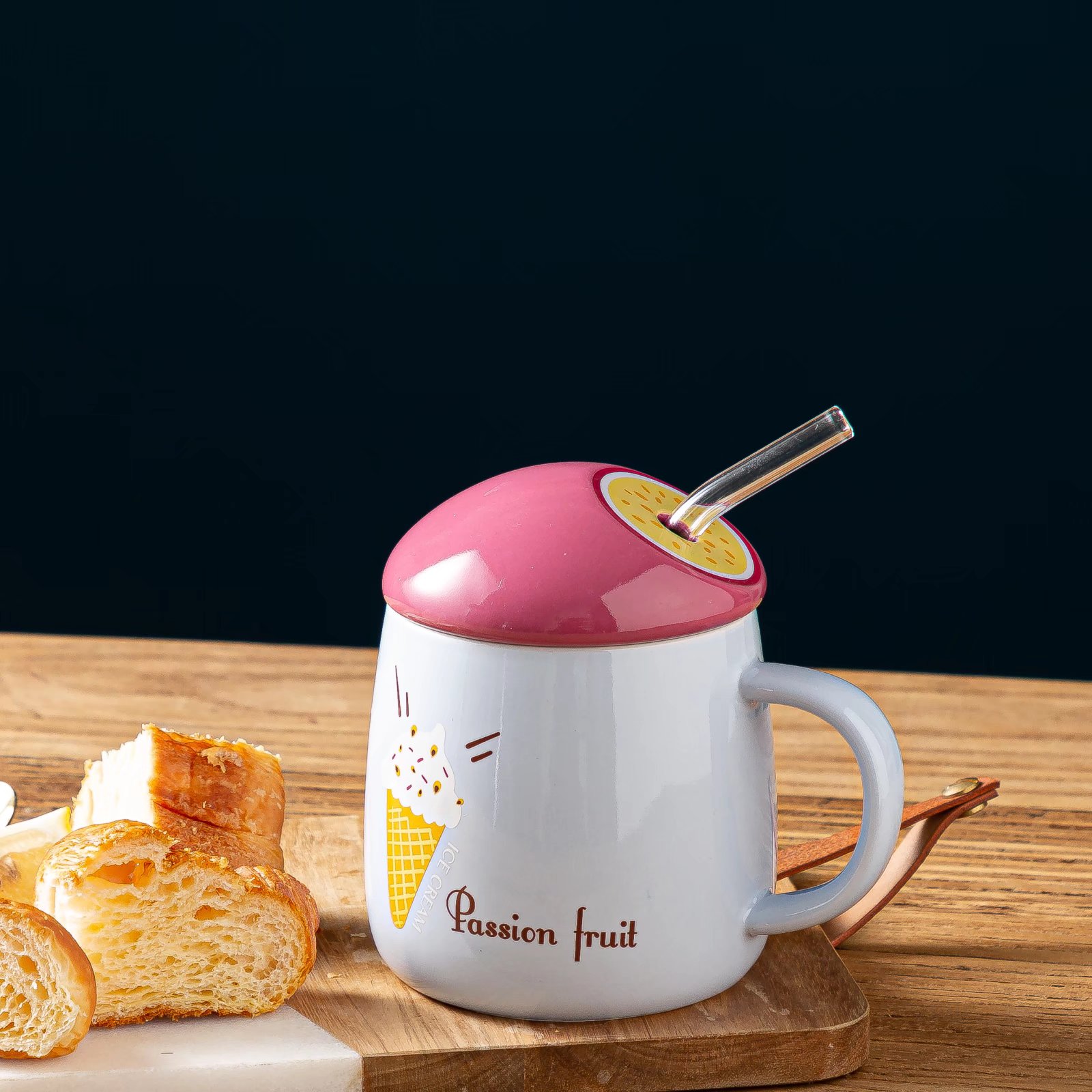 Fruit ceramic cups, colored glaze coffee cups, water cups with straws, creative mugs Specification image