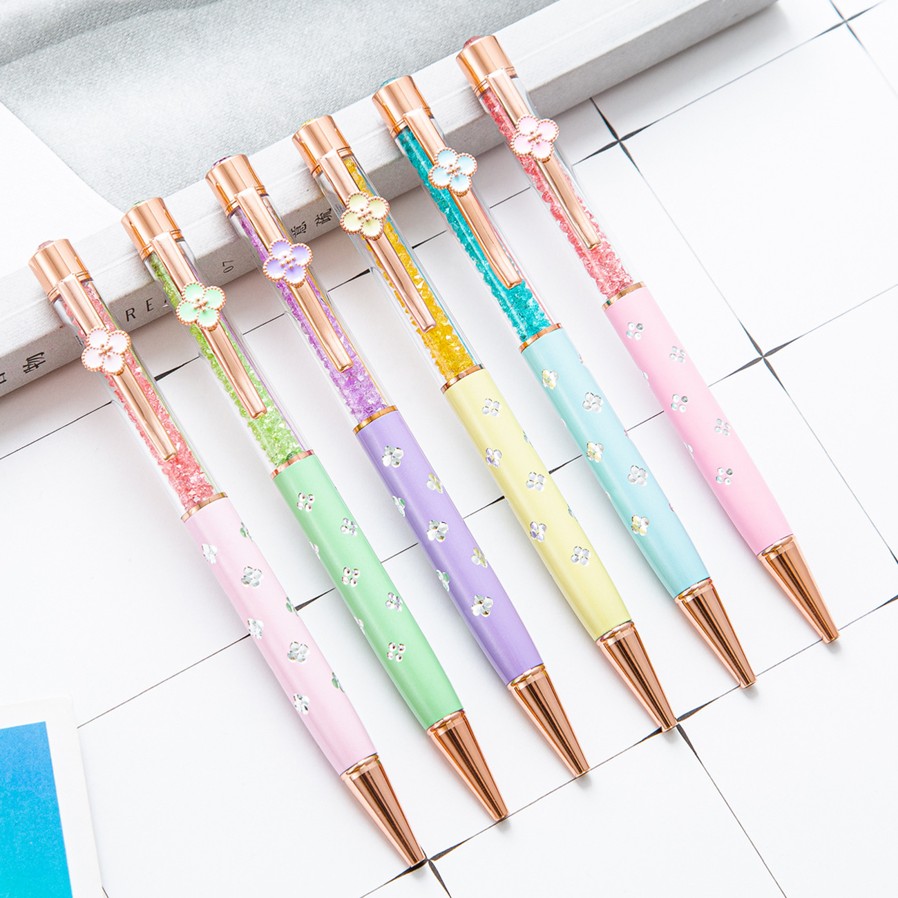 Hot sales in stock, wholesale of new creative pen flower crystal pens, logo printable small flower ballpoint pens