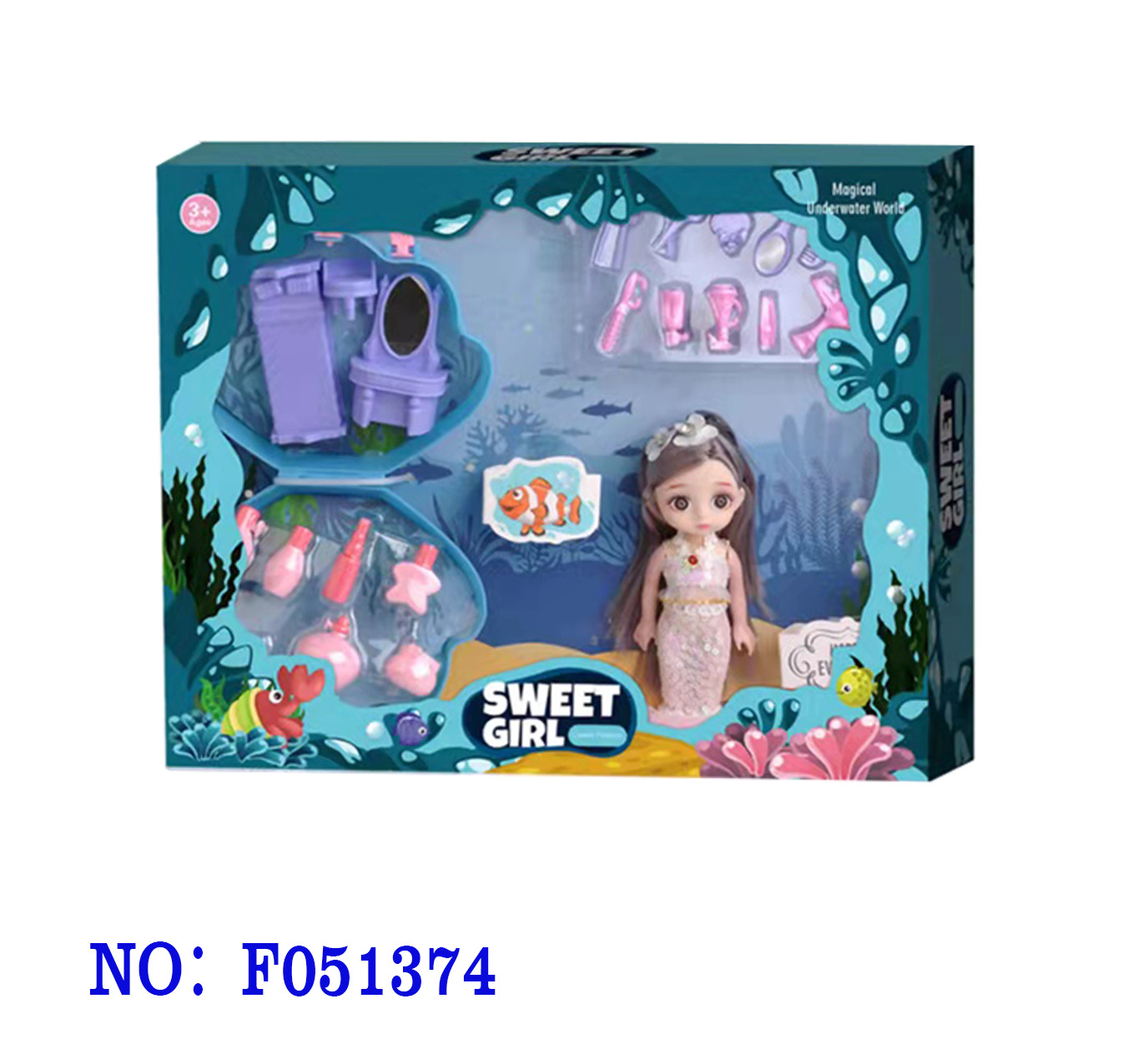 外贸批发过家家女孩儿童玩具芭比娃娃公主美人鱼玩偶化妆包收纳饰品贝壳化妆收纳盒礼品盒礼盒工厂批发 F051374