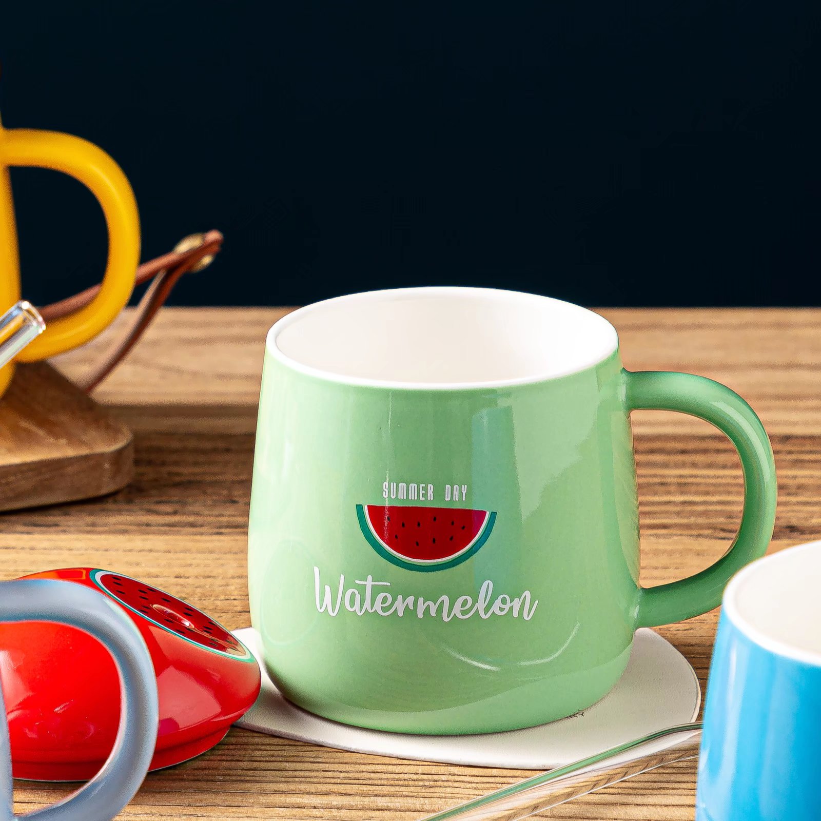 Fruit ceramic cups, colored glaze coffee cups, water cups with straws, creative mugs Application Scenario