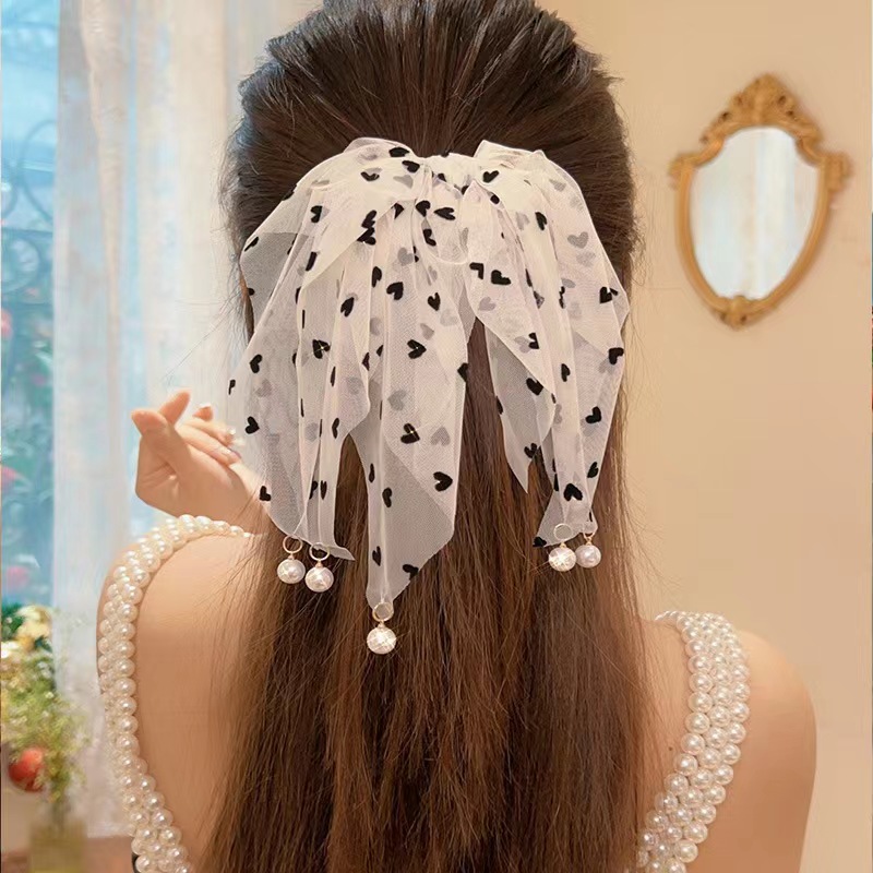 Heart-shaped beads, tassel lace, large intestine circle, ribbon hair tie, high elasticity hair tie, girls' high elasticity hair circle, hair accessory h-54 details Picture